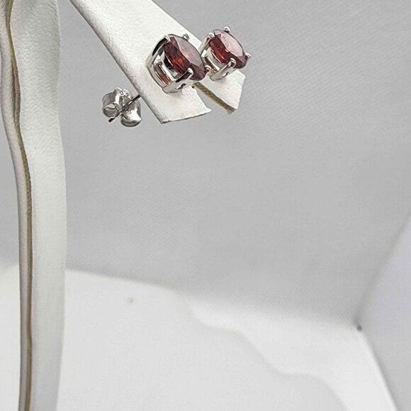 NEW Sterling Silver 925 Red GemStone Studs - Earrings - Picture 3 of 5